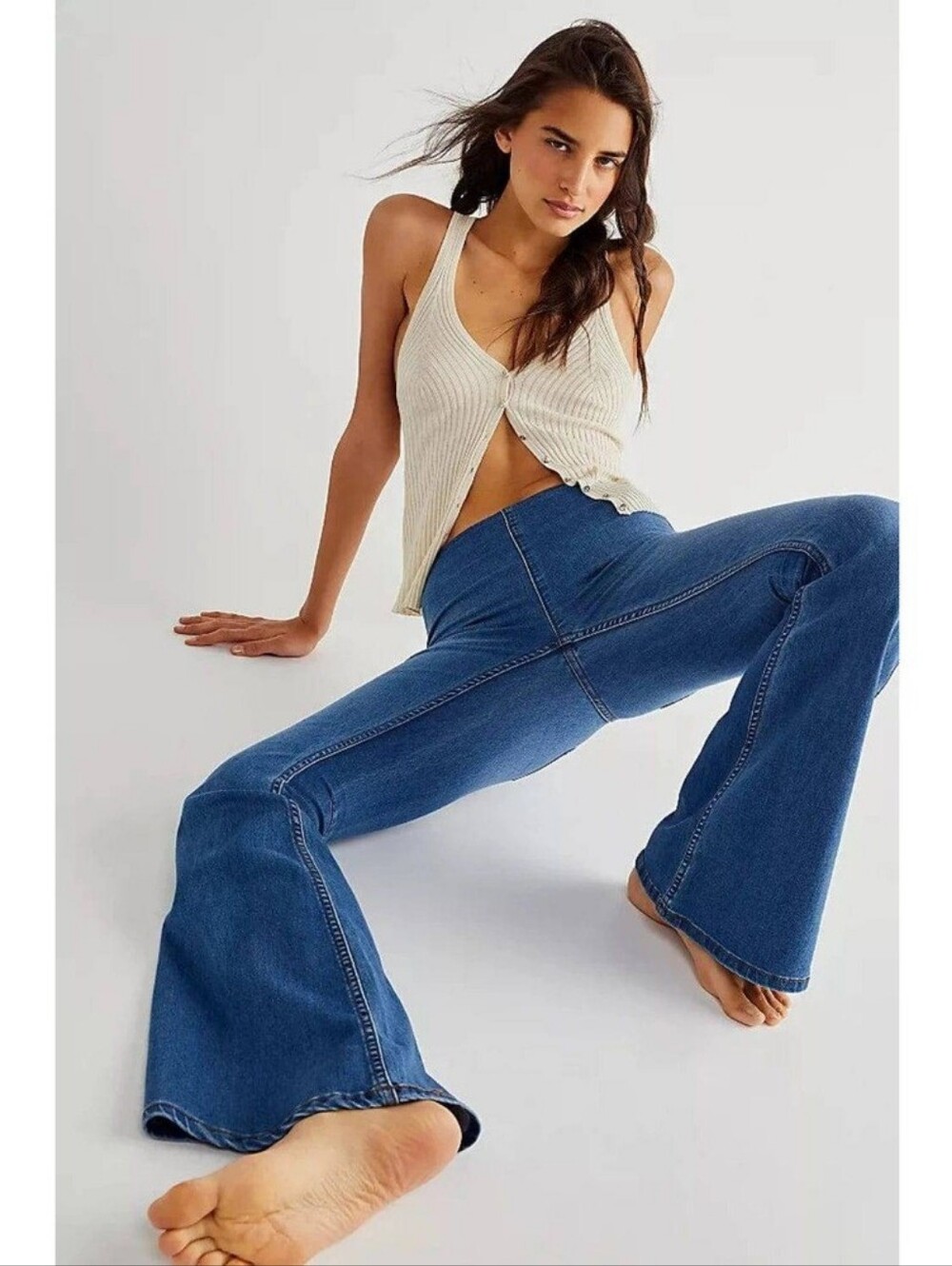Free People Blue High-Waist Flare Jeans